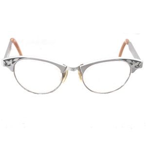 SALE ! Pristine Vintage 1950s Artcraft 4 1/4 - 5 1/2 Aluminum Cat Eye Glasses